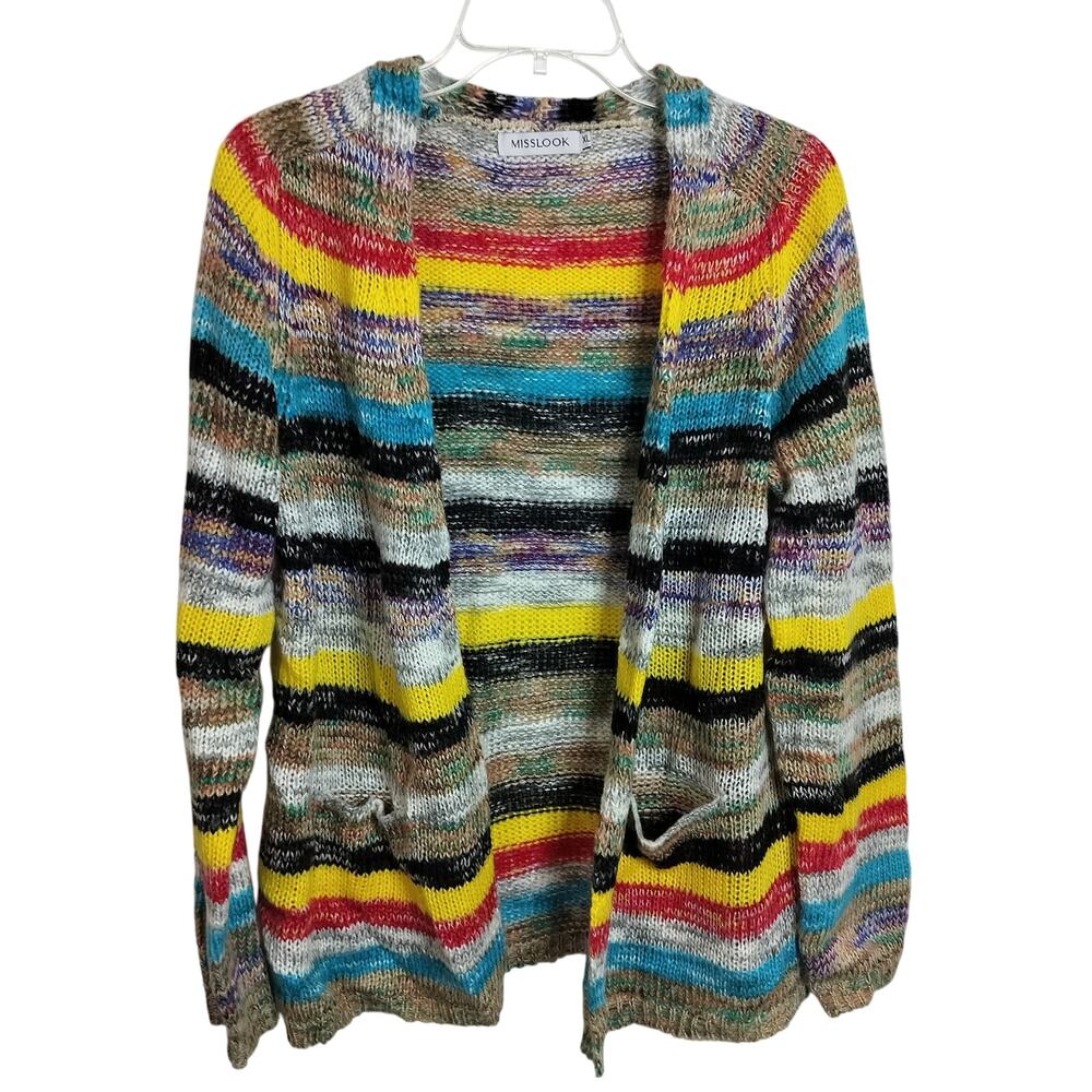 4489) Mislook Multicolor Long Stripe Open Front Boho Chic Cardigan XL